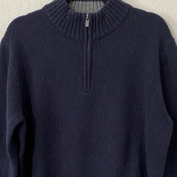 L.L. Bean Classic Navy 1/4 Zip Elbow Patch Shetland Wool Pullover Sweater - Picture 2 of 5